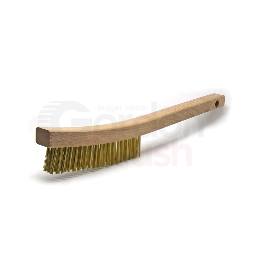 3 x 19 Row 0.006 Brass Wire and 13-3/4 Curved Wood Handle Plater's Brush  403B-006 - Gordon Brush