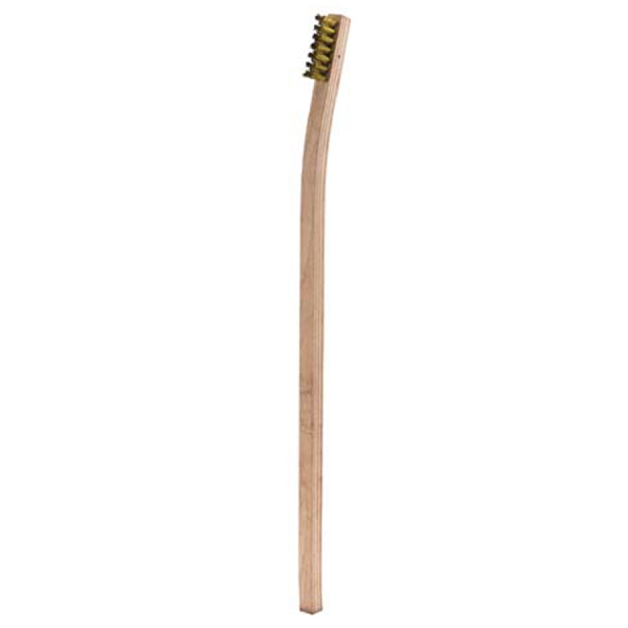 TOUGH GUY Scratch Brush: Curved Handle, Brass, Wood, 5 3/4 in Brush Lg, 7  1/2 in Handle Lg