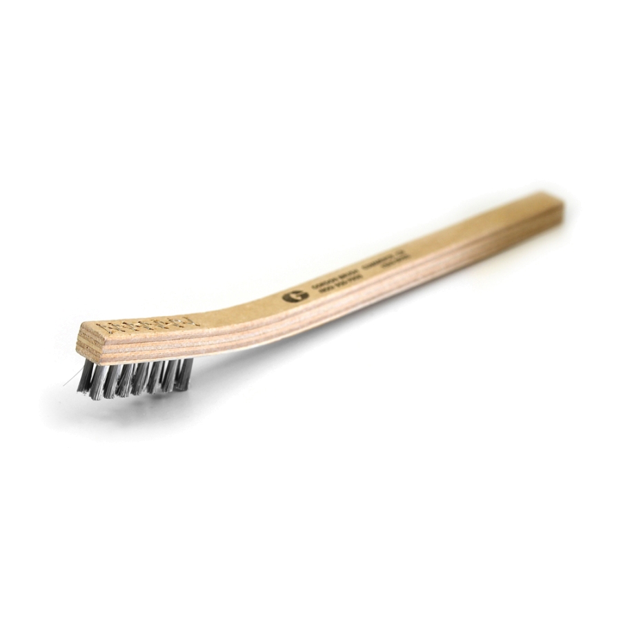 FELTON BRUSH SCRATCH BRUSH, SHORT/CURVED HANDLE, 4 X 19 ROWS, 14 IN OAL/6  IN BRUSH/1 1/8 TRIM, STEEL/WOOD - Scratch Brushes - FLT188